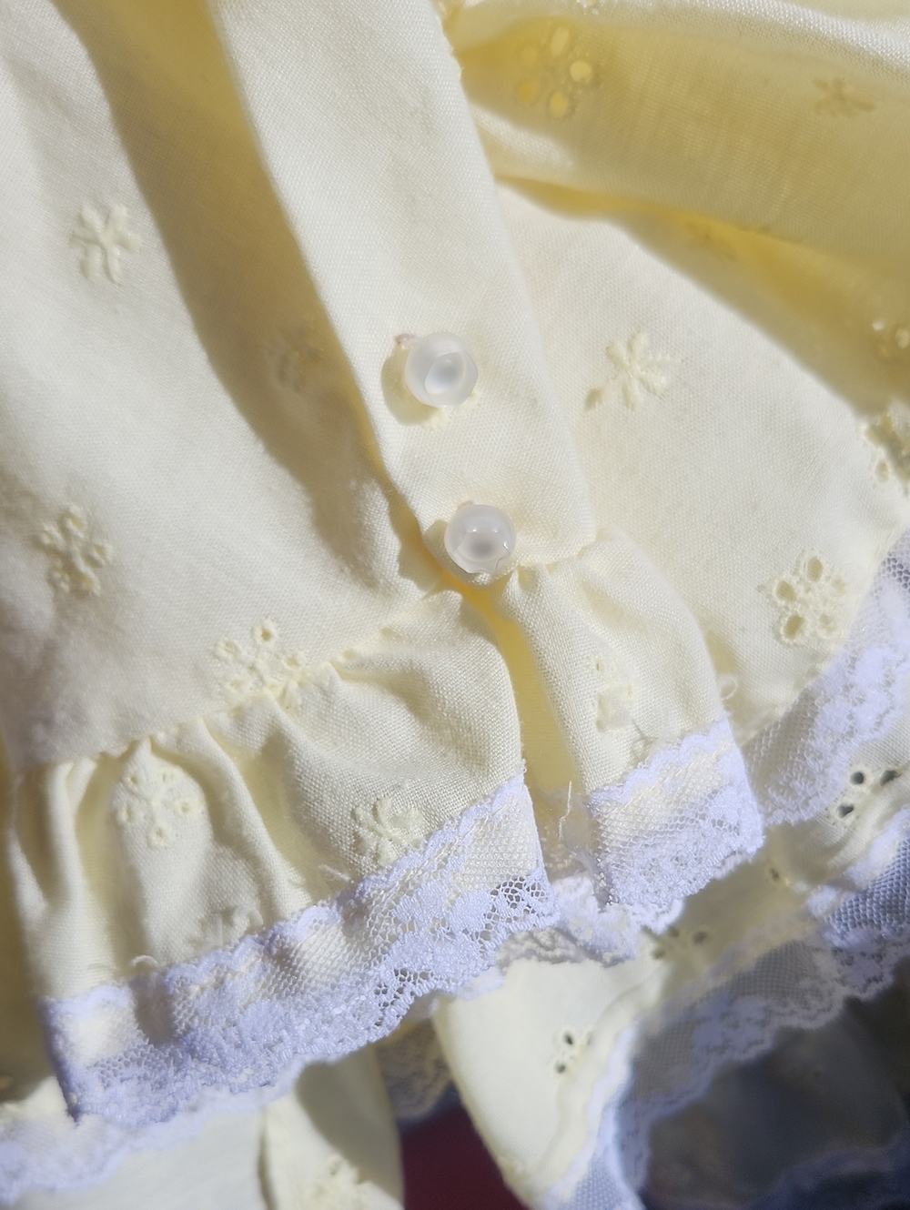 Vintage Pale Yellow Eyelet Long-Sleeve Peplum Dress with White Lace DOLLY - Picture 5 of 6